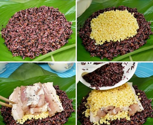 cách làm bánh chưng bằng gạo nếp cẩm